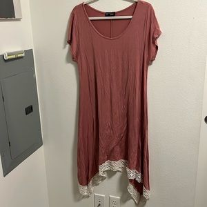 Pink dress with cream lace